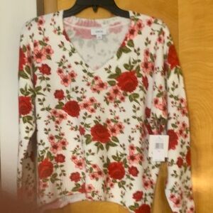 CeCe Women's V-Neck Sweater - Red and Green Floralbeautiful floral pattern